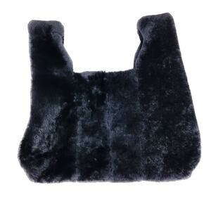 KARA Black Genuine Lamb Fur & Suede Mini Shopper or Japanese Knot Bag RARE HTF